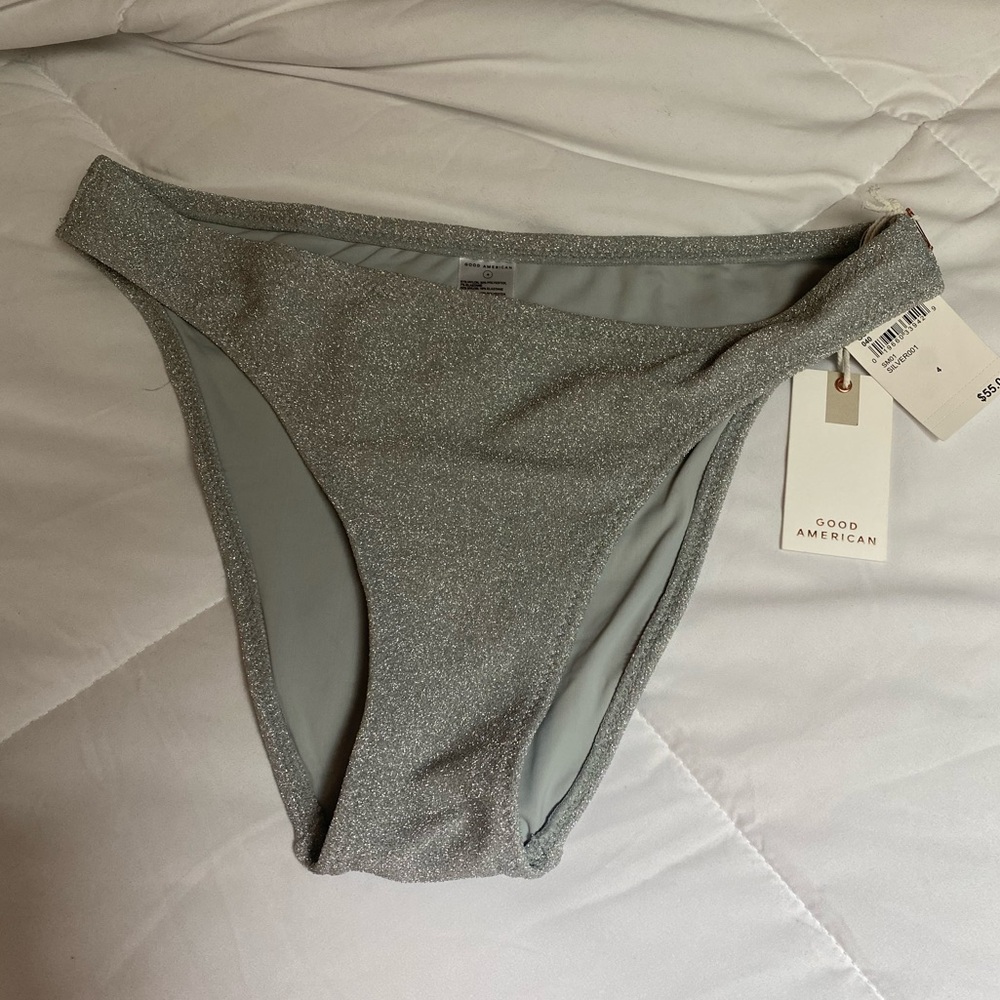 NWT Good American Better Bikini Bottom Silver Mismatch Bikini